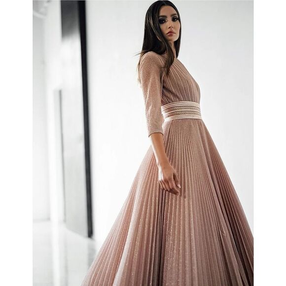 Mac Duggal 30700 Womens Shimmering Pleated A Line Gown Dress Pockets - Picture 2 of 16